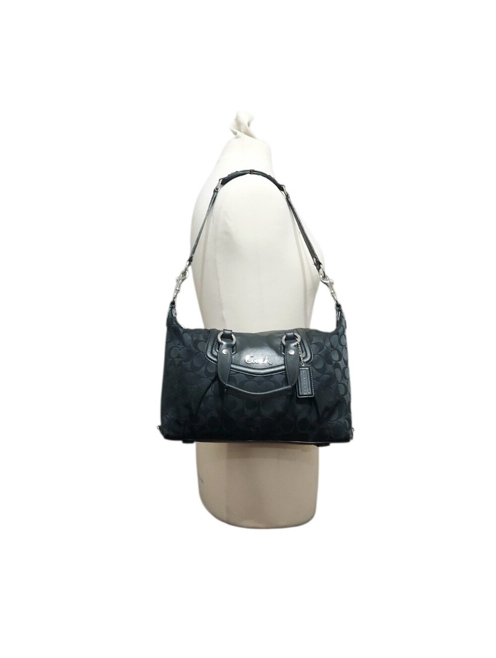 Coach Ashley Signature C Jacquard & Leather Shoulder Satchel W/ Chrome HW F19242 - Picture 6 of 13